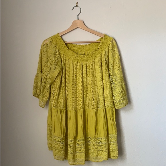 Mustard/Green Boho Top - Picture 1 of 3